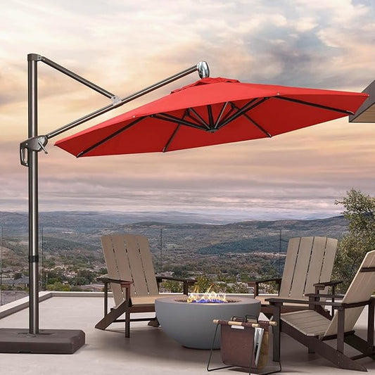 PURPLE LEAF 10FT Cantilever Patio Umbrella with 360-degree Rotation Aluminum Round Outdoor Offset Handing Umbrella for Patio Pool, Red