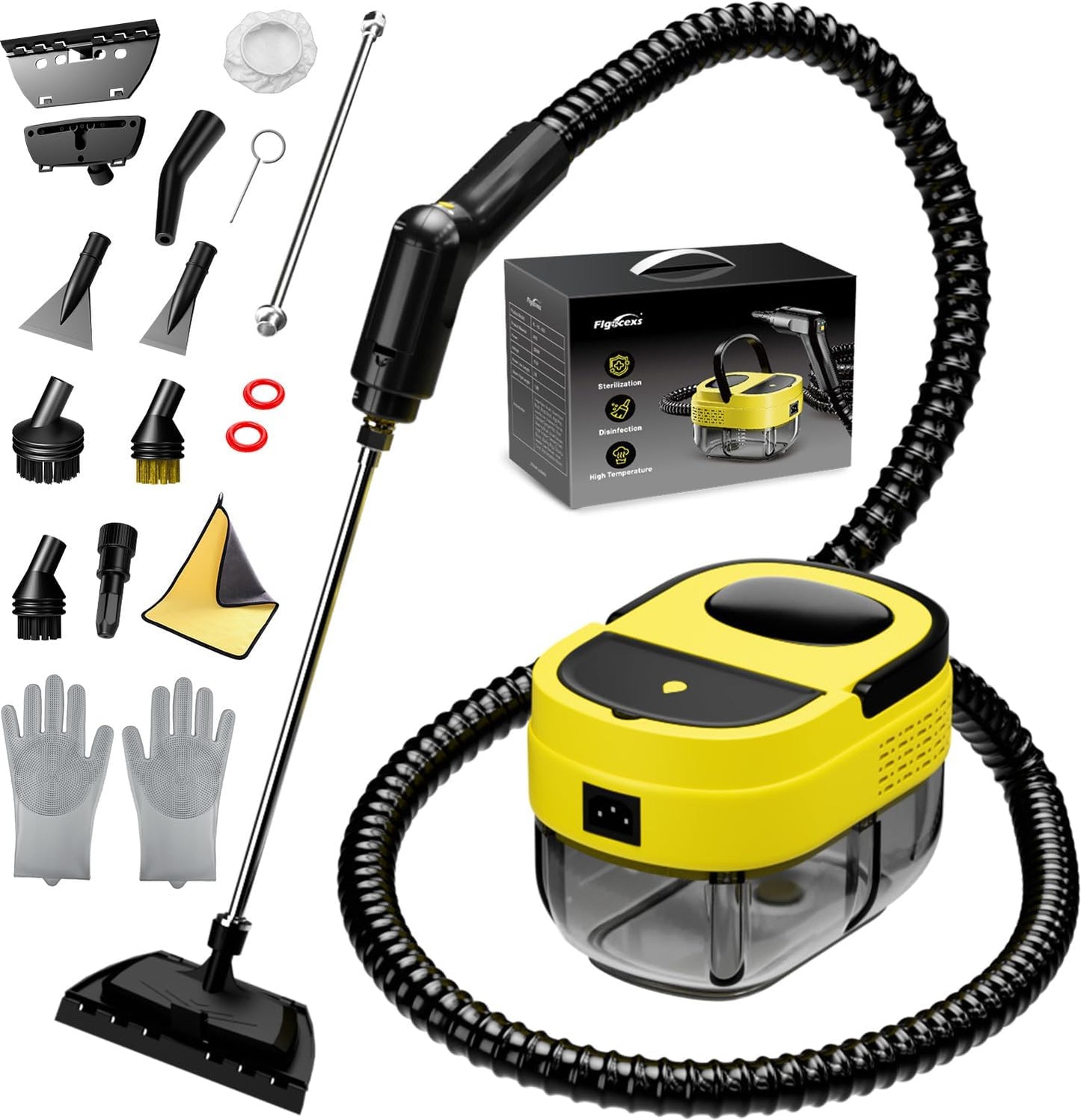 Steam Cleaner,15s Heat-Up,1.6L Tank,3-Level Adjustable Handle,2500W Steamer for Cleaning,Portable Steamer for Cleaning with 16PCS Accessories,Steam Cleaner for Home,Grout,Tile,Couch,Car,Dirt,Grease