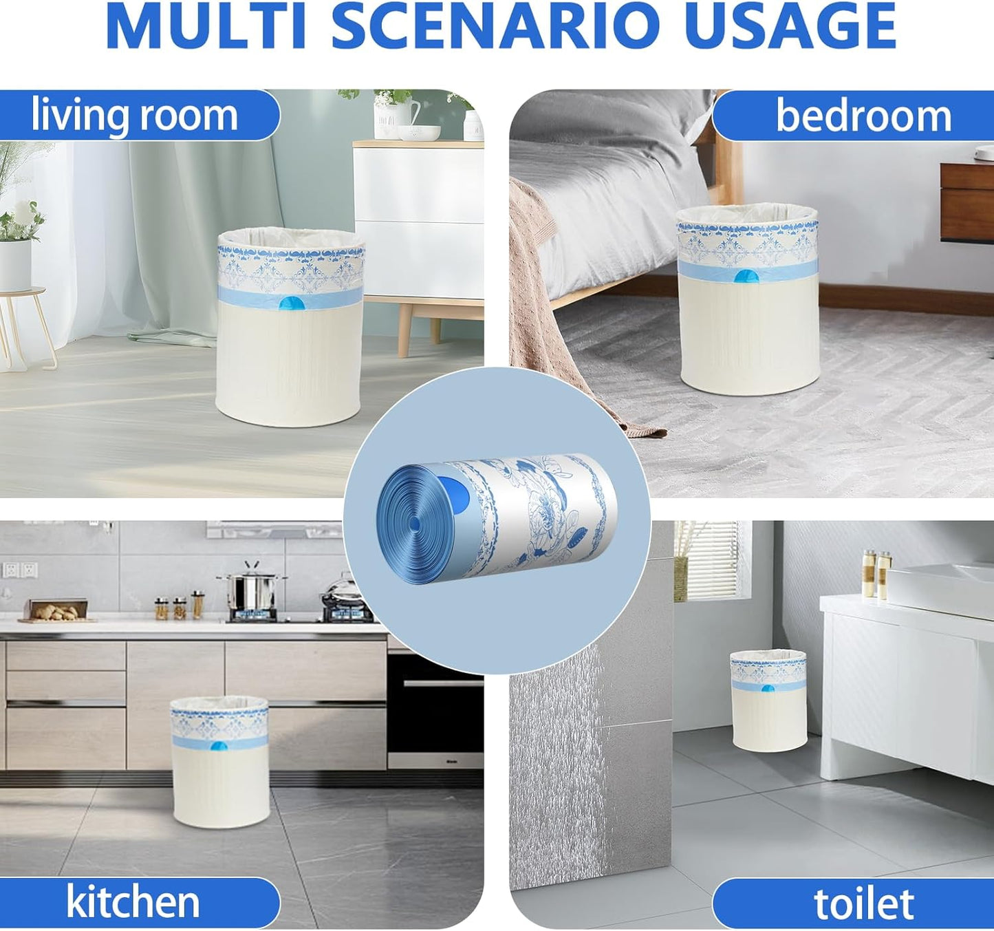 VOK 4 Gallon Trash Bags Drawstring, 4 Gallon Garbage Bags, Small Trash Bags for Office, Kitchen, Bedroom Trash Cans, Colorful and Sturdy Small Garbage Bags with Beautiful Flower Printed, 78 Counts