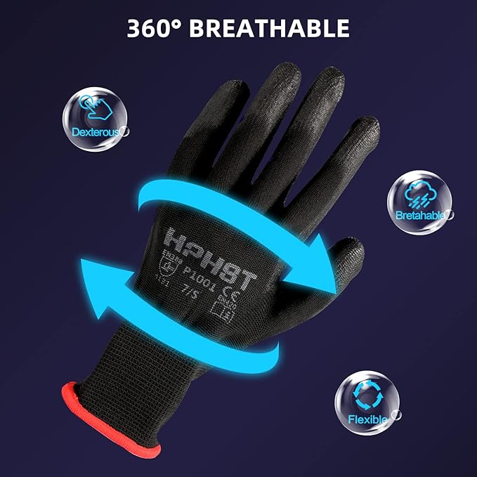 PU Coated Safety Work Gloves, 12 Pairs Work Gloves Mechanic Working Seamless Knit Glove with Polyurethane Coated Smooth