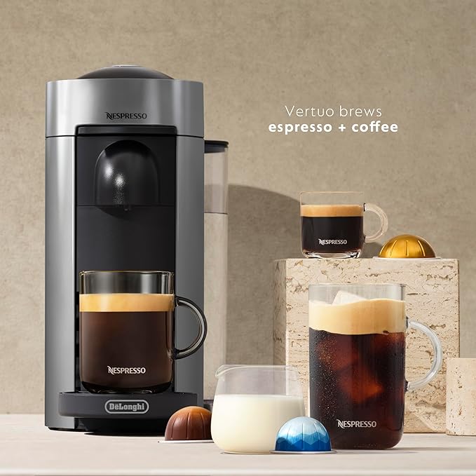Nespresso Vertuo Plus Coffee and Espresso Maker by De'Longhi, Grey with Aeroccino Milk Frother