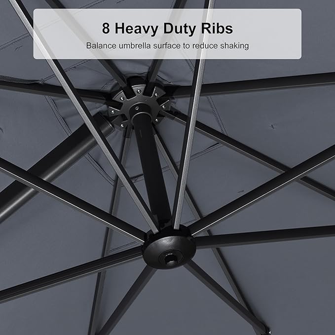 PURPLE LEAF 9.8' X 9.8' Tilting Patio Umbrella with Base Outdoor Cantilever Swivel Square Umbrella with Tilt Aluminum Offset Umbrella with 360-degree Rotation for Garden Deck Pool Patio Light Grey