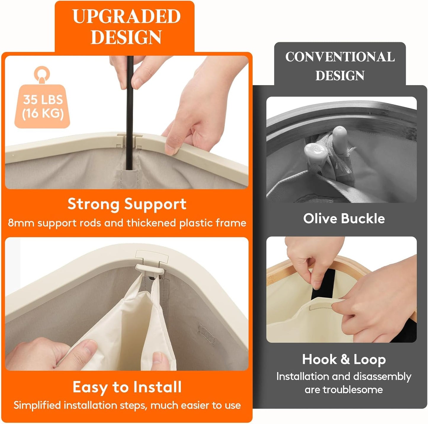 Lifewit 75L Slim Laundry Basket with Lid, Narrow Large Laundry Hamper with Plastic Handles and Removable Bag, Tall Foldable Dirty Clothes Hampers for Laundry Room, Bedroom, Bathroom, Dorm, Beige