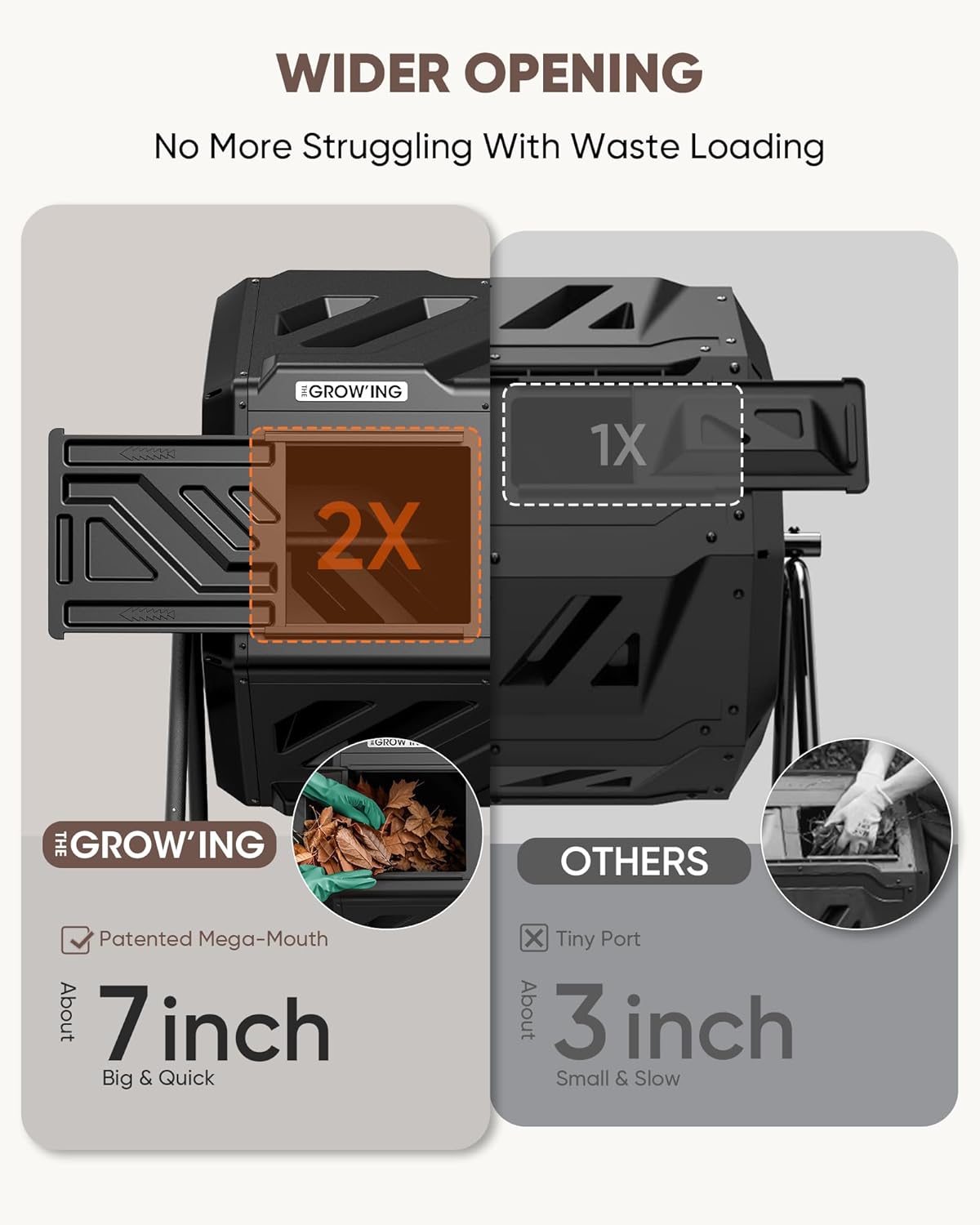 THEGROW'ING Updated 43 Gallon Compost Bin Outdoor, Fast Assemble Tumbling Composter, Dual Chamber Composter Tumbler, Rotating Compost Bin for Outside, Backyard, Garden and Yard, Black