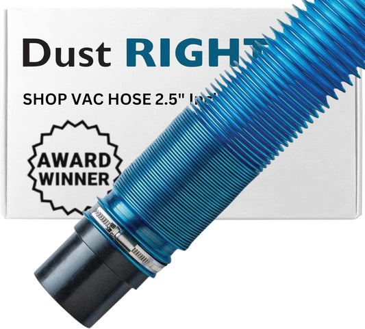 Dust Right 2.5'' Shop Vac Hose Kit – Expandable Blue Shop Vac – 2-1/2” Elastic, Flexible Polymer Vacuum Hose Extend up to 12’ L – Kit Includes 2.5” Expandable Hose, 2-1/2 Hose Clamp, Swivel Fittings