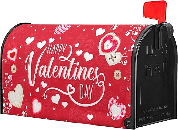 Happy Valentine's Mailbox Covers Magnetic Standard Size 21x18 Inch Romantic Red Love Heart Decorative Letter Box Wraps Sweet Holiday Anniversary Mail Box Post Cover for Home Outdoor Garden Decor