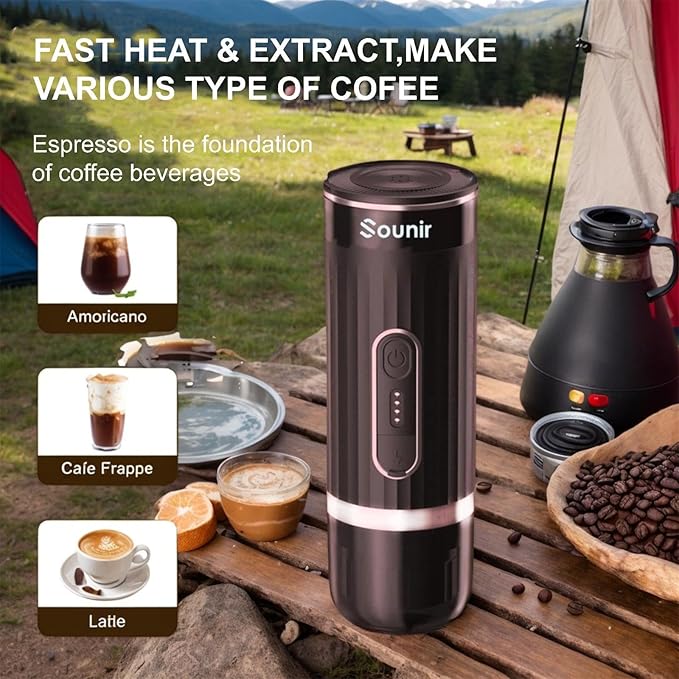 Portable Espresso Machine, Travel Coffee Maker for Camping, Outdoor, Office, Self Heating Type C Charger, NS Capsule & Ground Coffee, For Travel, Outdoor, Hiking, Office,(Dark Grey)