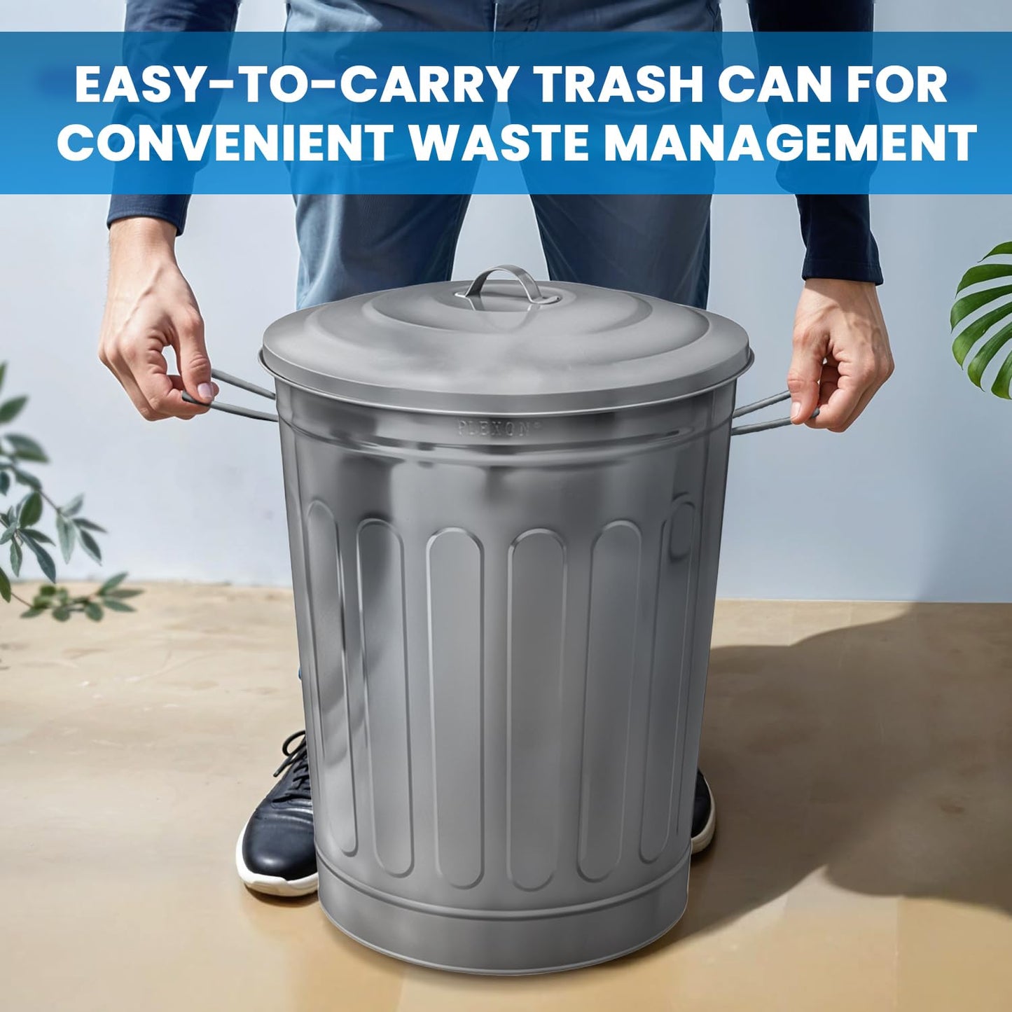 Plexon 13-Gallon Galvanized Steel Round Trash Can with Lid