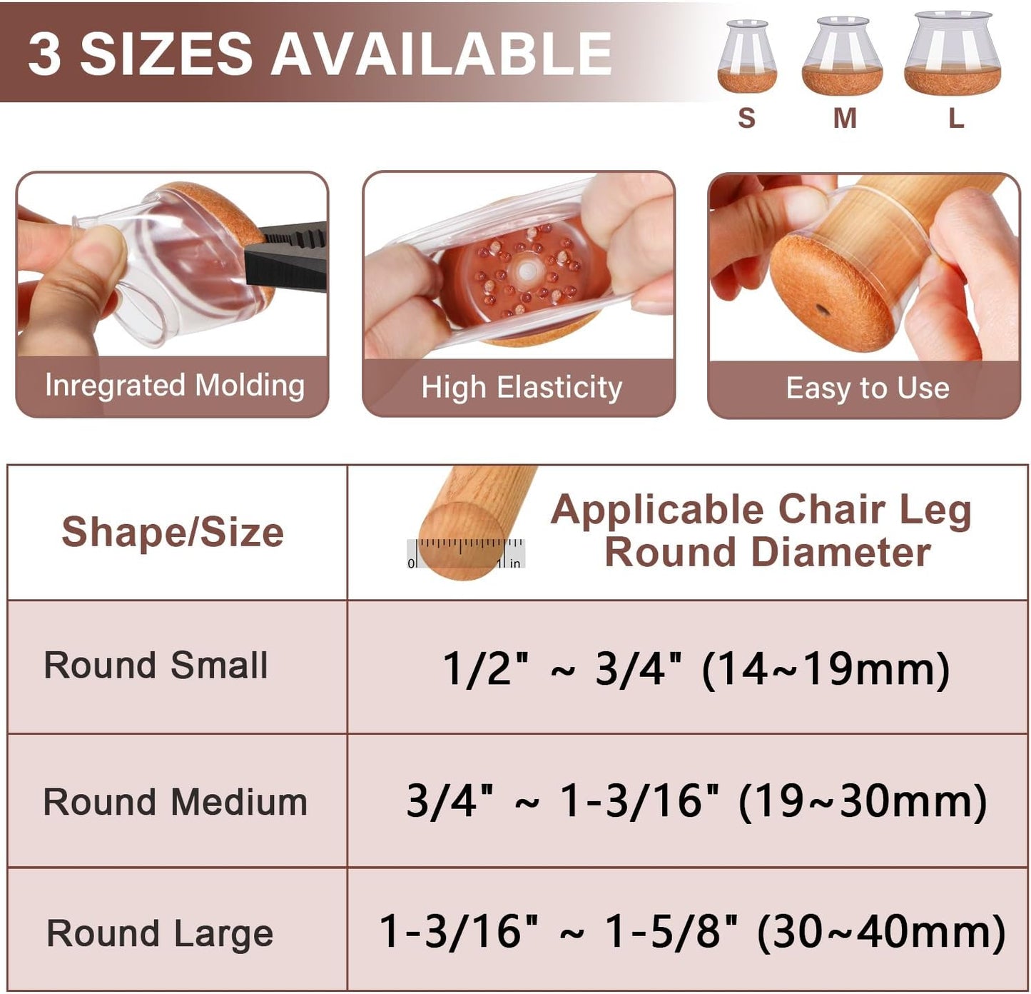 YOZON Chair Leg Floor Protectors for Hardwood Floors Felt Furniture Pads Silicone Caps 32 Pack Anti-Scratch Reduce Noise Clear Round Medium Fit 3/4" to 1-3/16" (19-30mm)