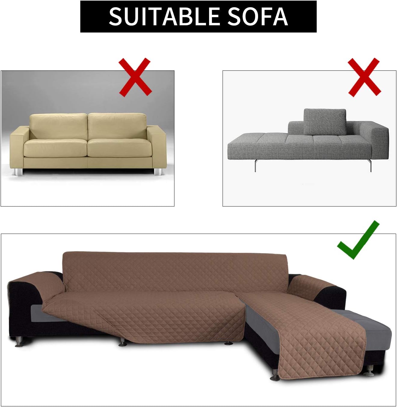 Easy-Going Sofa Slipcover L Shape Sofa Cover Sectional Couch Cover Chaise Lounge Slip Cover Reversible Sofa Cover Furniture Protector Cover for Pets Dog Cat(Small,Brown/Brown)
