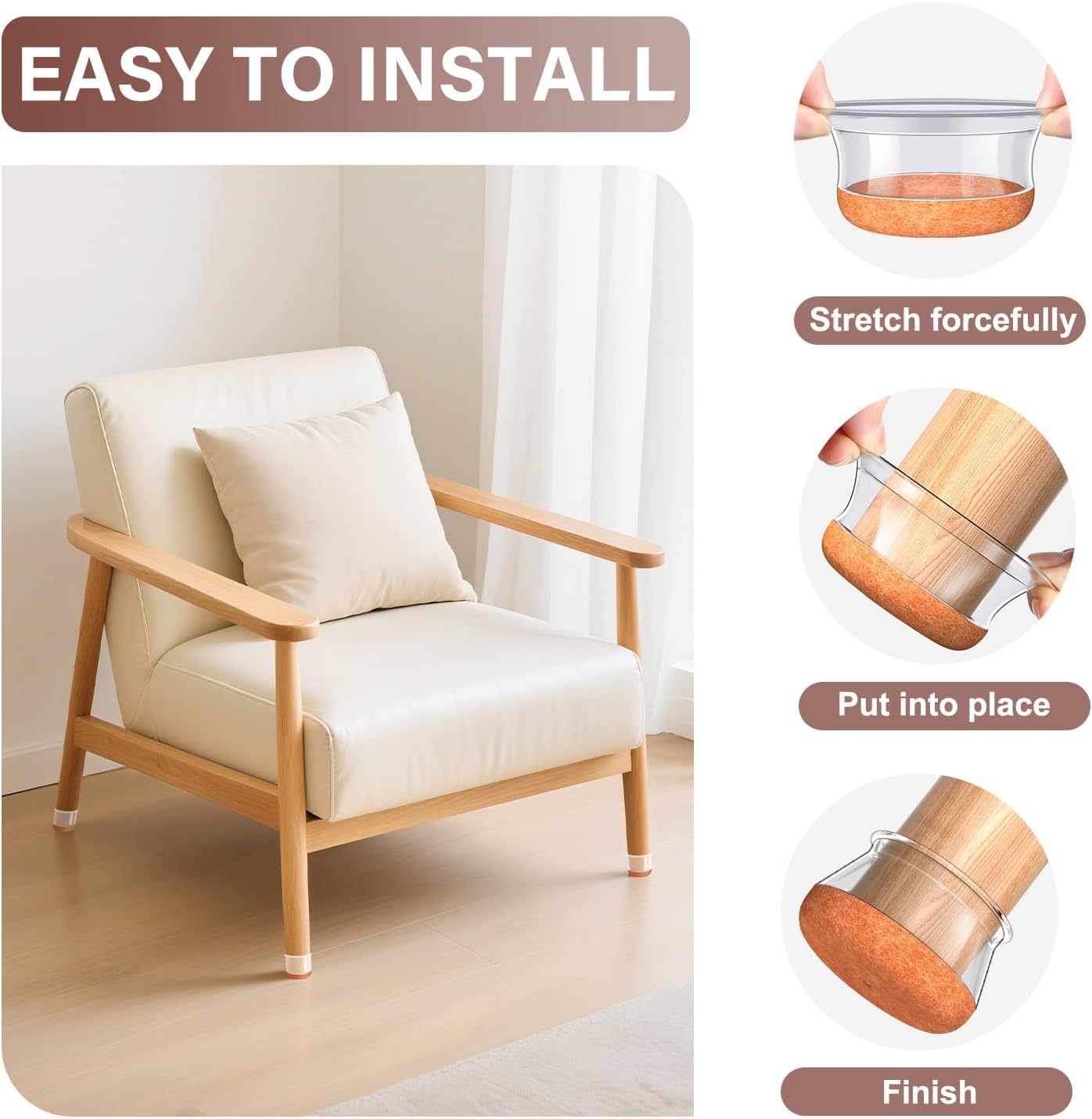 Chair Leg Floor Protectors Round Chair Leg Protectors for Hardwood Floors Silicone Caps Felt Furniture Pads Covers Anti-Scratch Reduce Noise 16 Pack Clear Round X-Large Fit 1-1/2" to 2" (38-50mm)