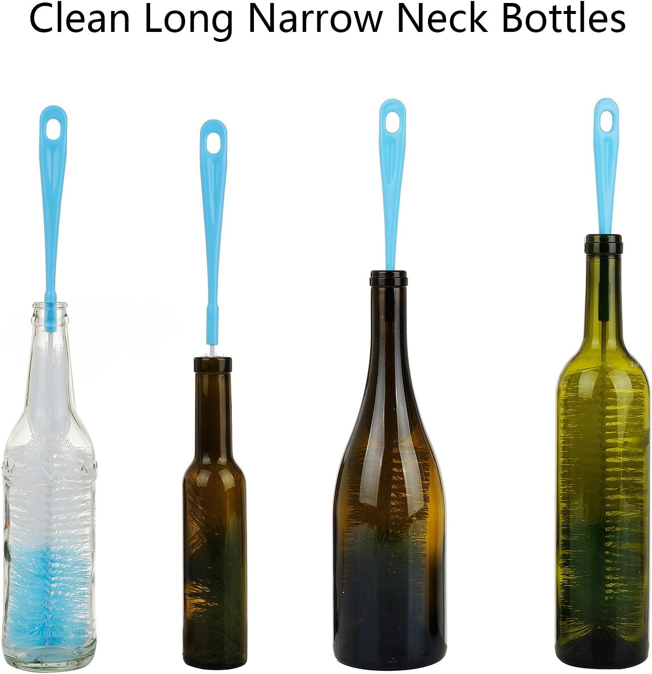 3-Pack Long Bottle Cleaning Brush for Narrow Neck Beer, Wine, Flask, Thermos, Sportwell, Pitcher, Brewing Bottle Cleaner, 16 Inches