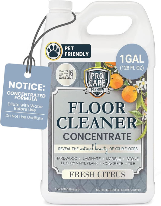 ProCare Citrus Floor Cleaner Concentrate (Made in USA) | Vinyl, Wood, Tile, Stone & Laminate Floor Cleaner For Mopping, Household Supplies, Cleaning Solution For Kitchen & Bathroom - 1 Gallon