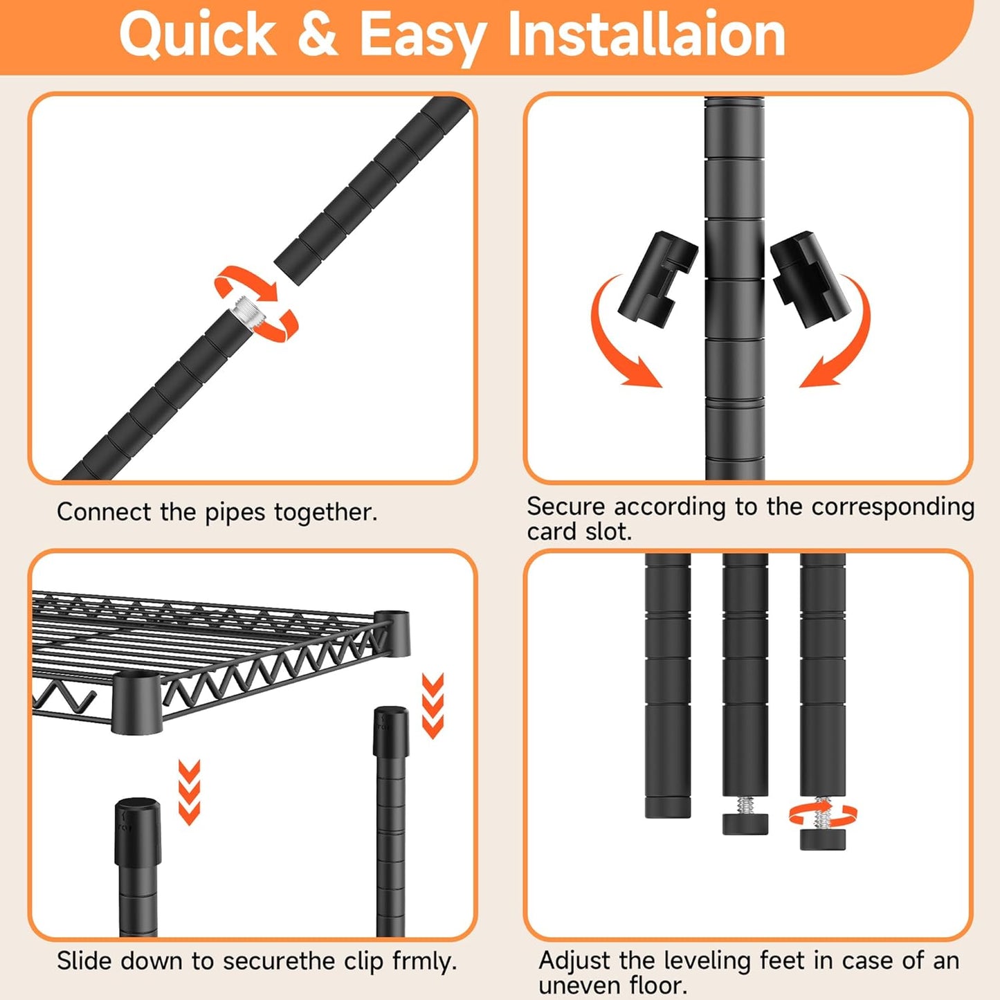 5 Tiers Storage Shelves Load 3300LBS, Metal Shelving Wire Metal Shelving Unit Shelves for Storage Adjustable Garage Shelving for Pantry Kitchen Garage Black 17.7" D x 59.1" W x 70.4" H