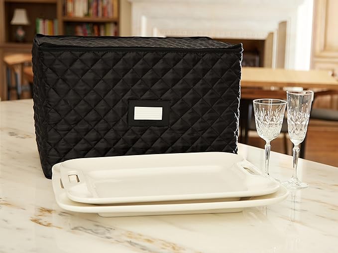 Covermates Keepsakes - Serveware Storage - Padded Protection - ID Window - Stain Resistant - Machine Washable - China Storage, Black