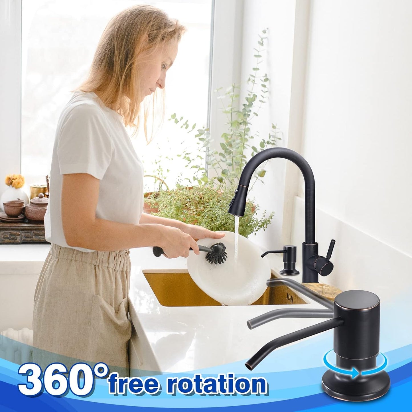 Kitchen Sink Soap Dispenser, WEWE Built in Soap Dispenser Kitchen Countertop Oil Rubbed Bronze Refillable Under Sink Black Pump Liquid Soap Dispenser for Kitchen Sink Stainless Steel Under Counter