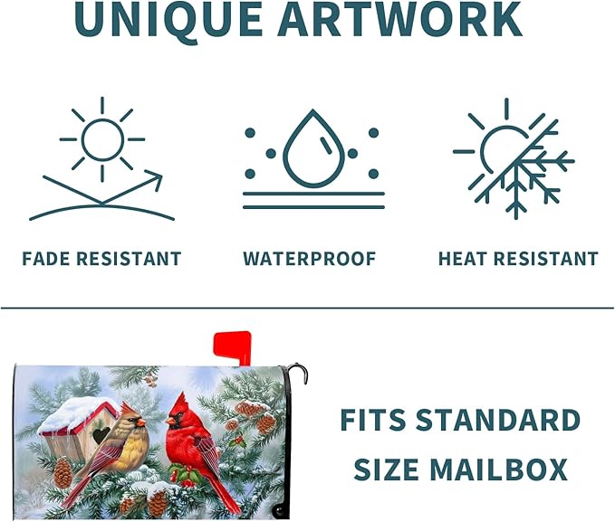 Winter Cardinal Magnetic Mailbox Covers Standard Size 21''x18'' Xams Sweet Birds Decorative Post Letter Box Cover Christma Birdhouse Snowy Pine Letterbox Cover for Home Outdoor Garden