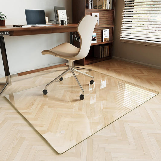 Koonmi Tempered Glass Chair Mat for Hardwood Floors & Carpets, 36" x 46“ Transparent Heavy Duty Office Floor Protector with Noise-Free Gliding Shatterproof for Home Office Desk