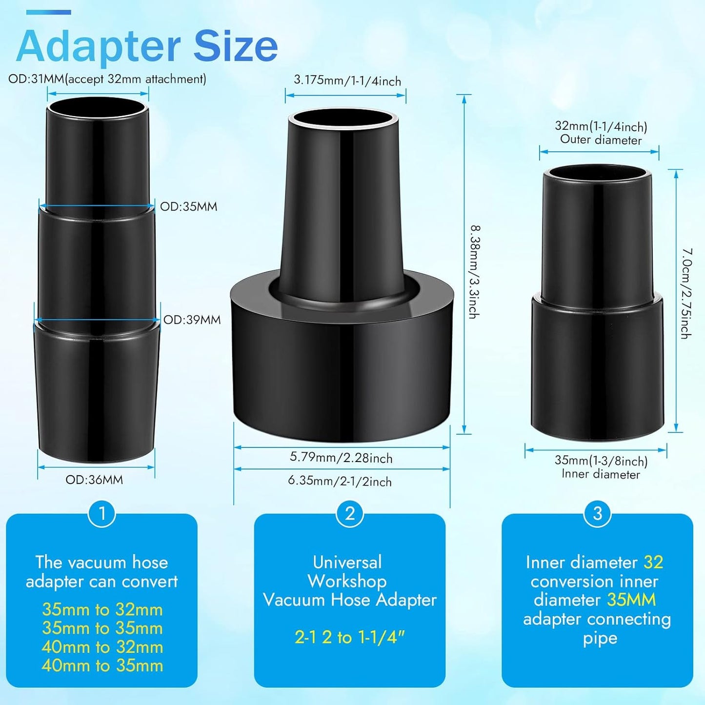 6 Pcs Vacuum Attachments Accessories VAC Attachments 1.25'' 25mm and 36mm Shop Round Dust Brush Vacuum Hose 5.9 Inch Floor Attachment Brush Replacement with 1-1/4 to 1-3/8 Inch Adapter(Simple Style)