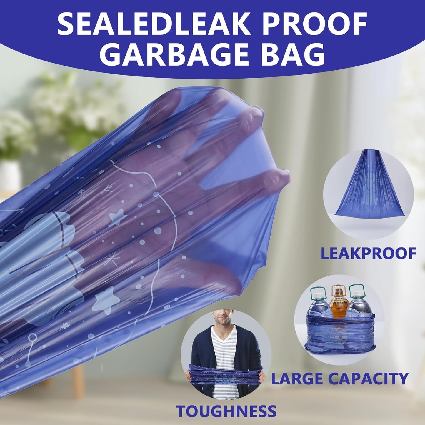 VOK 8 Gallon Trash Bags Drawstring, Medium Trash Bags for Office, Kitchen, Bedroom Trash Cans, Colored Portable Sturdy Garbage Bags 8 Gallon with Cute Cow Printed, 60 Counts