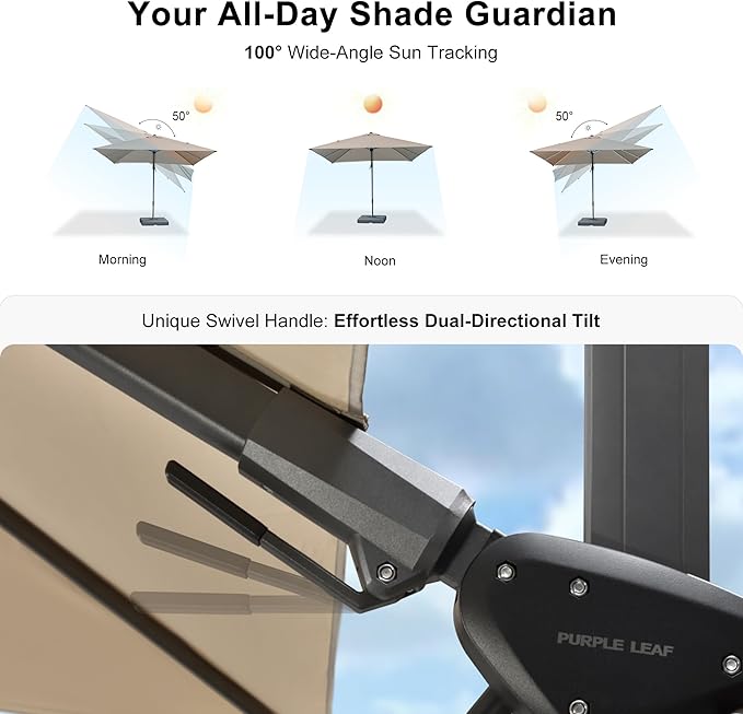 PURPLE LEAF 9.8' X 9.8' Tilting Patio Umbrella with Base Outdoor Cantilever Swivel Square Umbrella with Tilt Aluminum Offset Umbrella with 360-degree Rotation for Garden Deck Pool Patio Beige