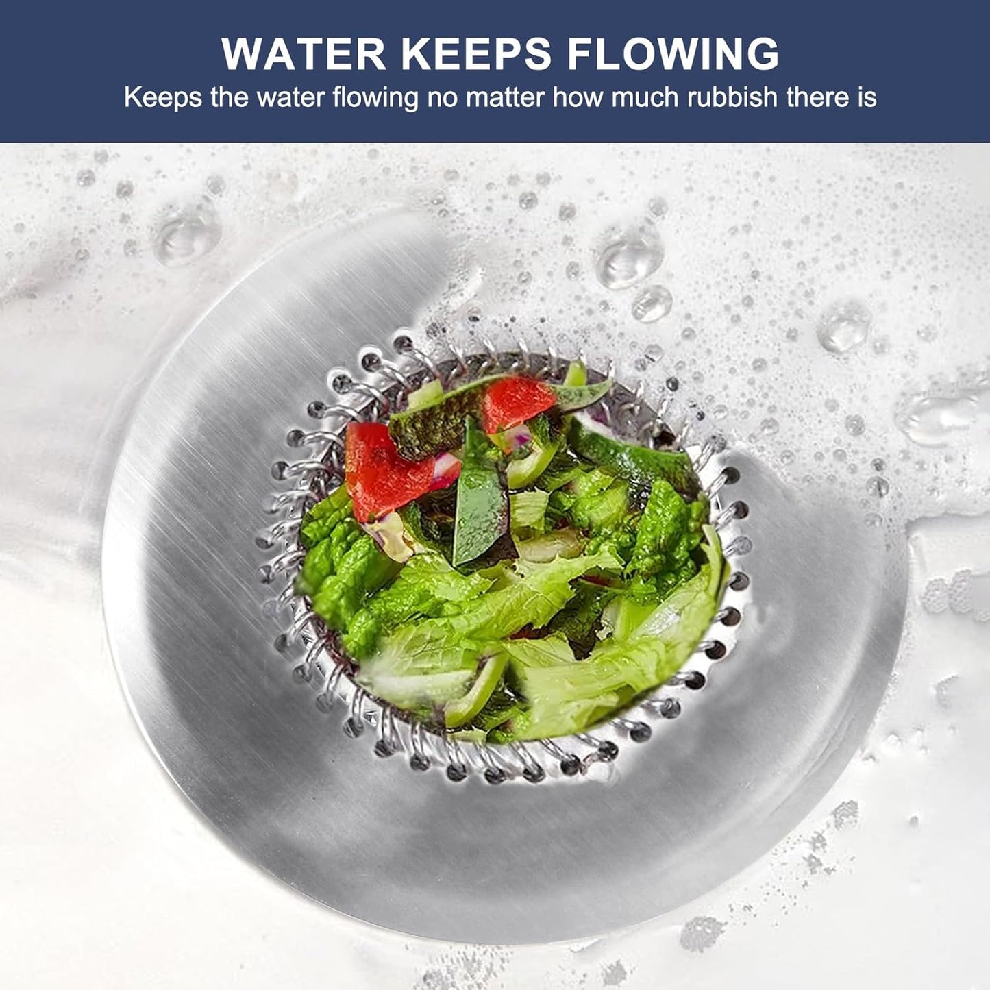 Sink Drain Strainer Kitchen Mesh Sink Strainer, Reversible Easy Clean Stainless Steel Large Kitchen Filter Trap Basket, Flippable Food Catcher for Garbage Disposal Without Clogging