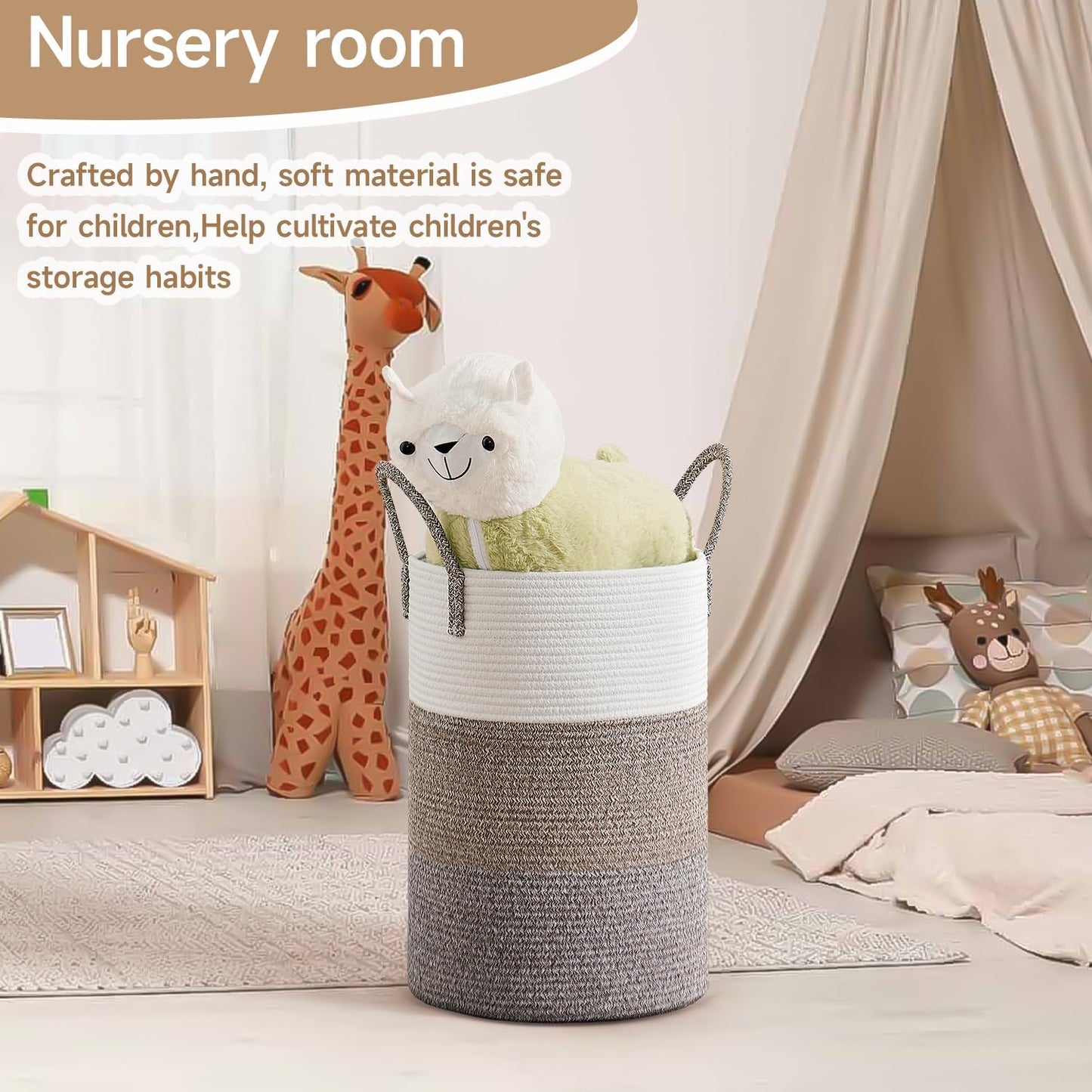 CLHMILY&Z 40L Laundry Basket Round Storage Rope Basket - 13x18 Inches - Laundry Hamper in Bedreoom and Mutil Storage Bin for Blankets, Toys, and Nursery Essentials
