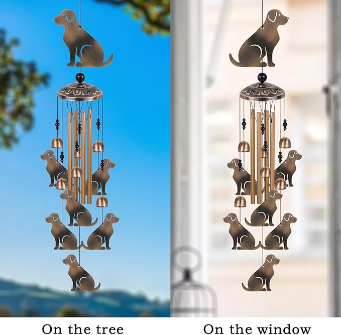 Bronze Dogs Wind Chimes Decor, Mobile Wind Catcher, Retro Wind Bells, Blessing Wind Chime, Memorial Windchimes for Home, Balcony, Yard, Room, Xmas, Party, Indoor, Garden Decoration, Gifts for Mom