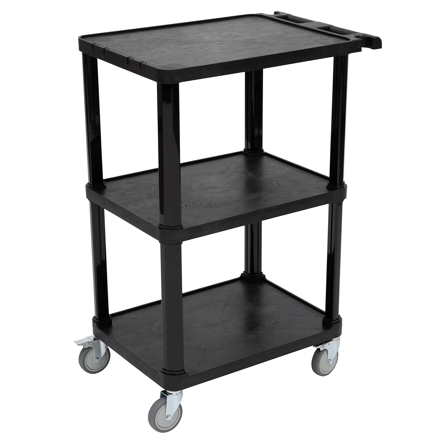 Pearington 3-Tier Compact Multi-Purpose Plastic Utility Cart with Lockable Wheels up to 300LBS, Black