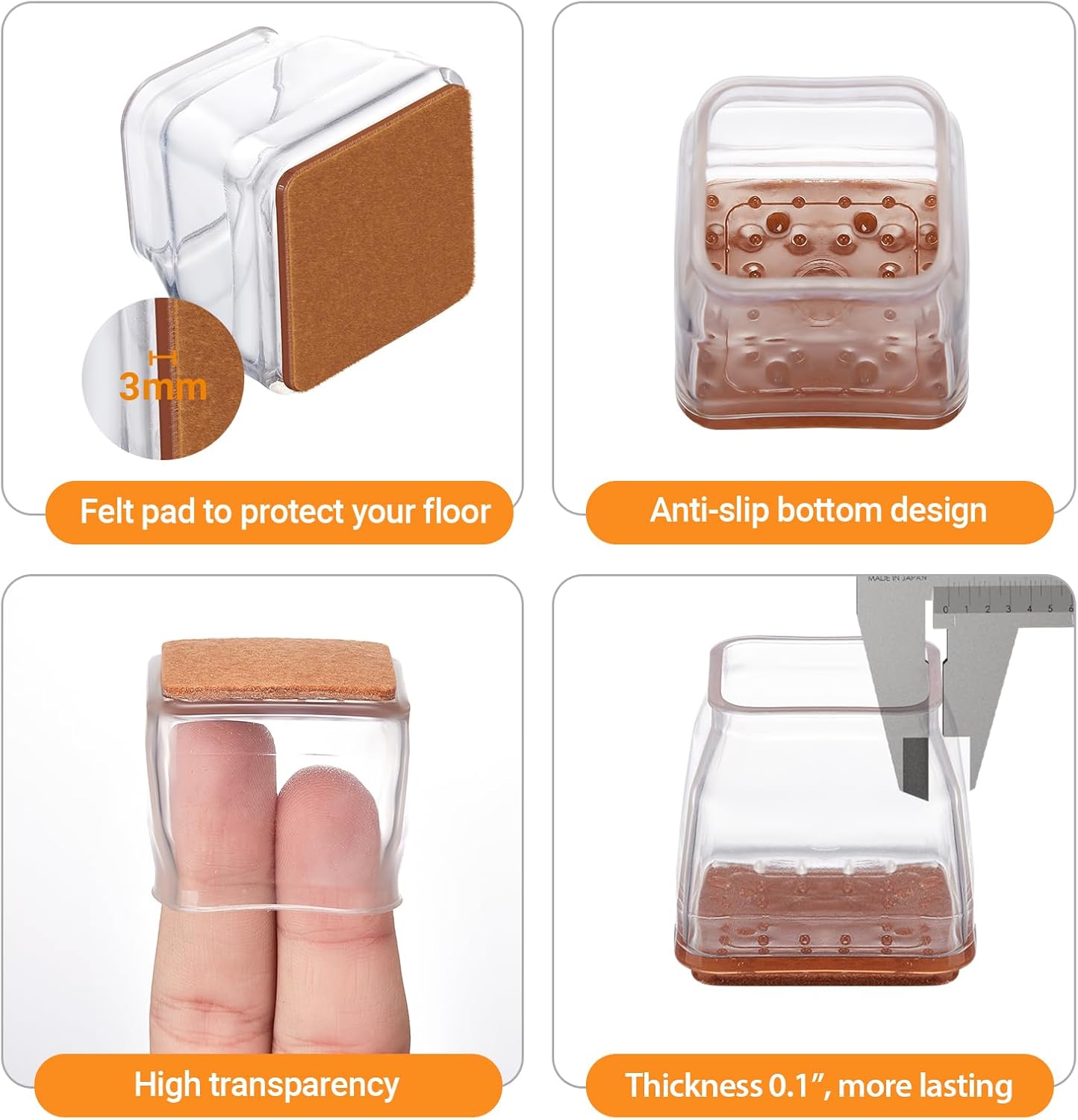 36 Pcs Square Chair Leg Floor Protectors, Felt Furniture Pads for Hardwood Floors, Chair Leg Protectors for Hardwood Floors, Floor Protectors for Chairs, No Scratches and Reduce Noise - Small Size