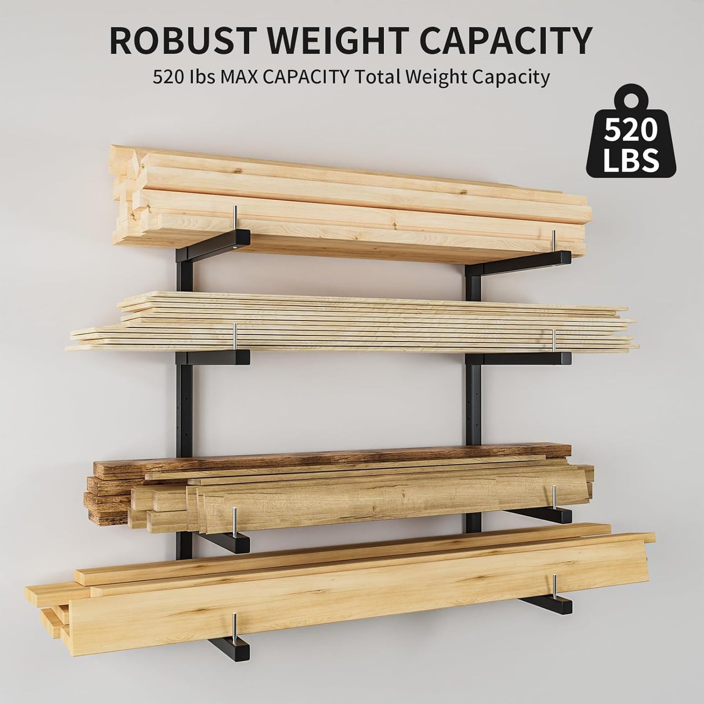 Lumber Storage Rack, Upgrade Cantilever Folding Lumber Rack Wall Mount, Metal 8 Level 32 Inch Plywood Scrap Wood Storage Rack