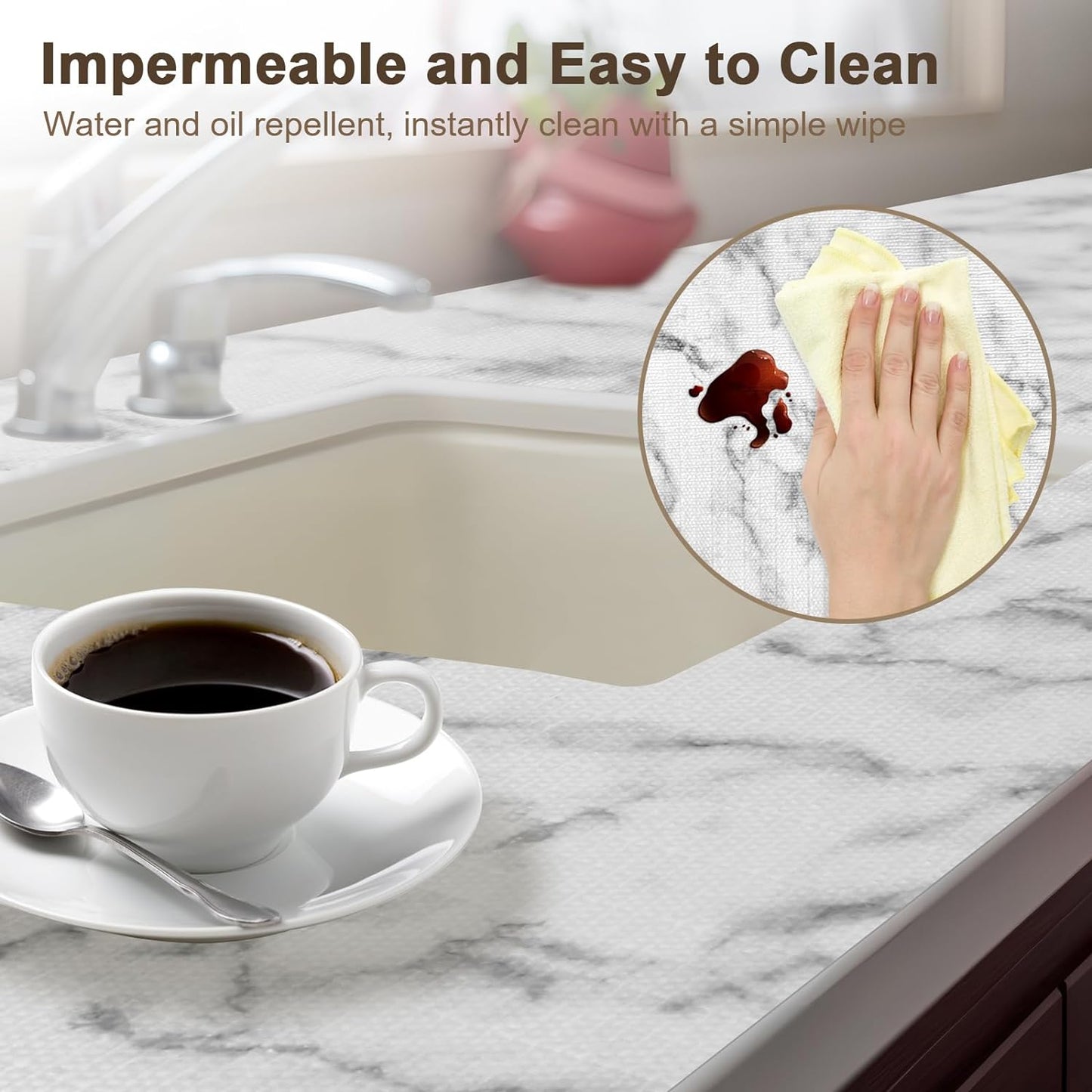 OcePor Non-Adhesive Drawer and Shelf Liner 24IN x 30FT，Non Slip Cabinet and Cupboard Liner, Kitchen Cabinet Liners for Shelves, Waterproof Drawer Shelf Liners for Cabinets/Bathroom Cupboard, Marble