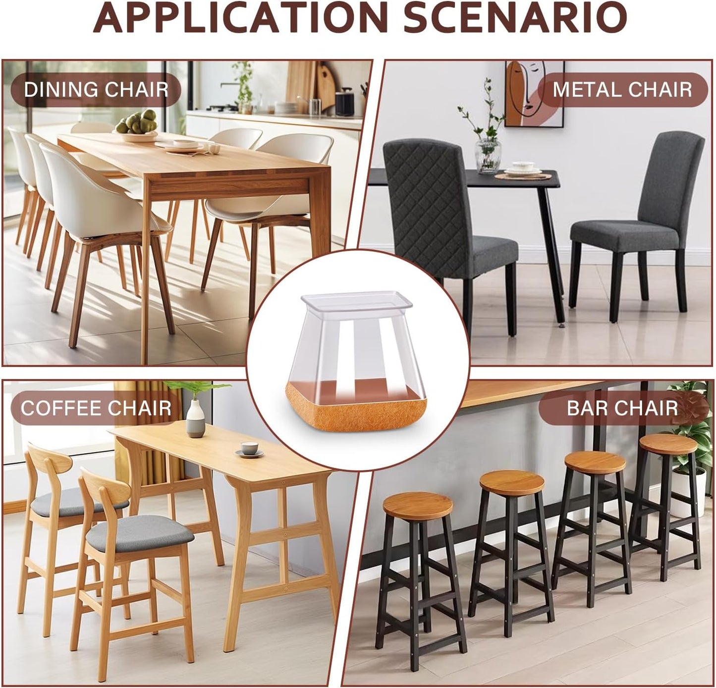 Chair Leg Floor Protectors Chair Leg Protectors for Hardwood Floors Silicone Caps Felt Strengthen Bottom Protection Anti-Scratch Reduce Noise 16 Pack Clear Square Fit:1-1/8" to 1-9/16" (27-40mm)