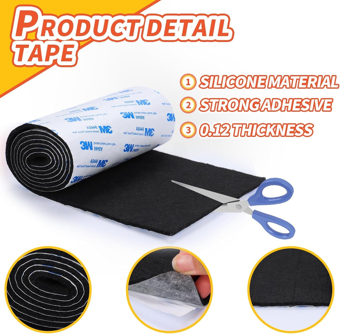 Felt Furniture Pads, Non Slip Self Adhesive Cuttable Felt Tape Black Heavy Duty Felts Strip Roll for Protecting Hardwood Floors Chair Wall Protector (40 x 5 x 0.12 Inch, 2 Pack)