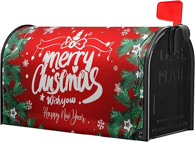 Merry Christmas Mailbox Cover Winter Snowflake Xmas Poinsettia Magnetic Letter Post Box Covers Standard Size 25.5x21 in Decorative for Home Garden Yard