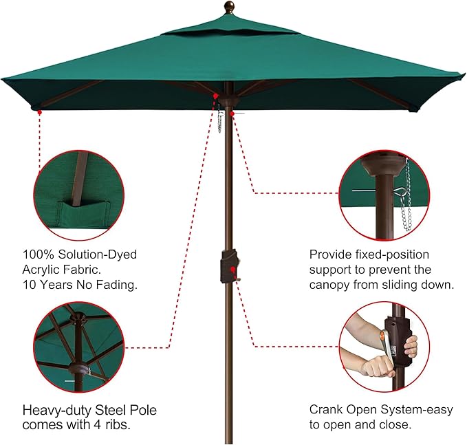 EliteShade USA 10-Year-Non-Fading 6x6Ft Square Market Umbrella Patio Outdoor Table Umbrella with Ventilation, Forest Green