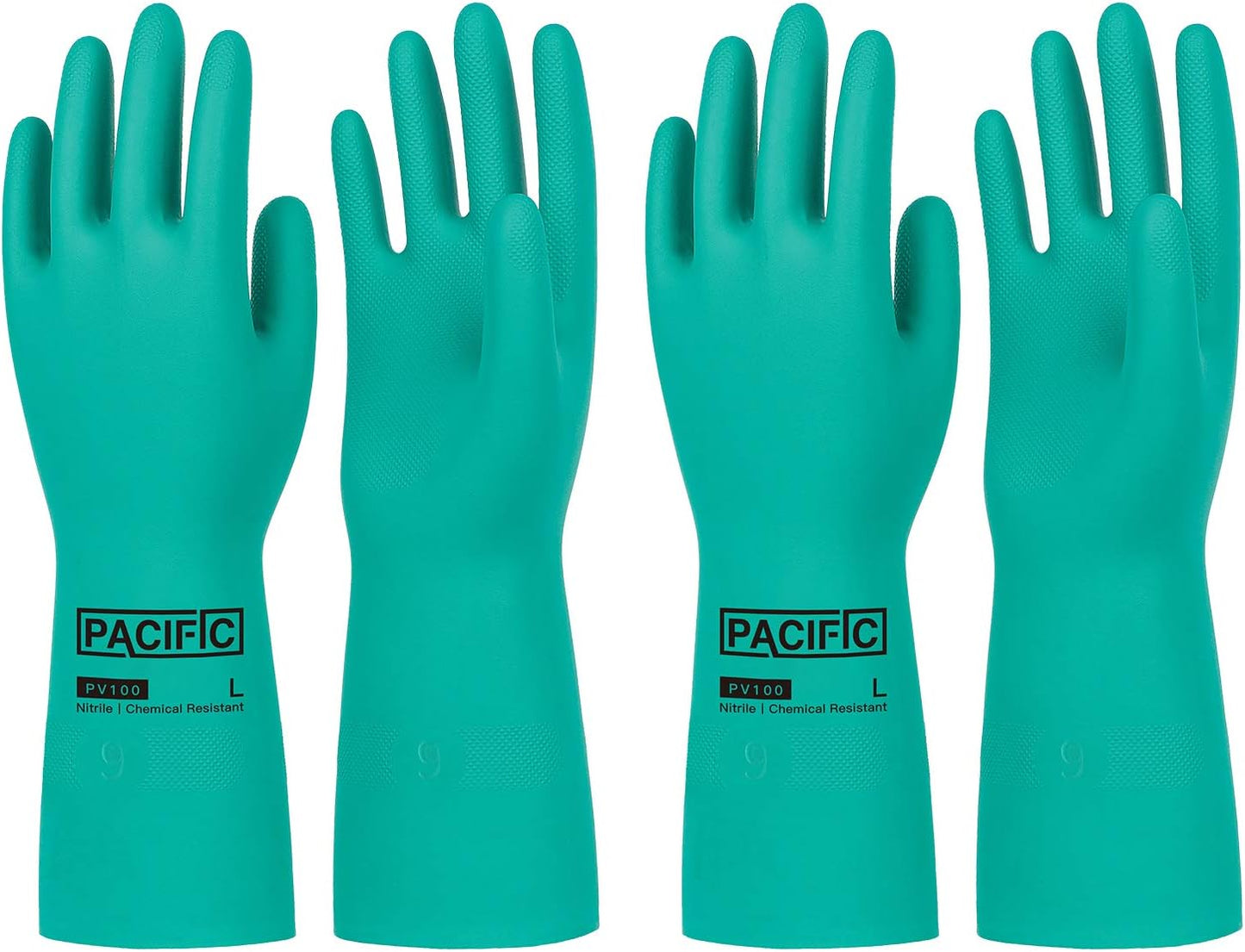 PACIFIC PPE 2 Pairs Nitrile Chemical Resistant Gloves, Flocked, Resist Strong Acid, Alkali, 15 mil, 12.6", X-Large