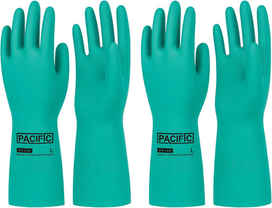 PACIFIC PPE 2 Pairs Nitrile Chemical Resistant Gloves, Flocked, Resist Strong Acid, Alkali, 15 mil, 12.6", Large