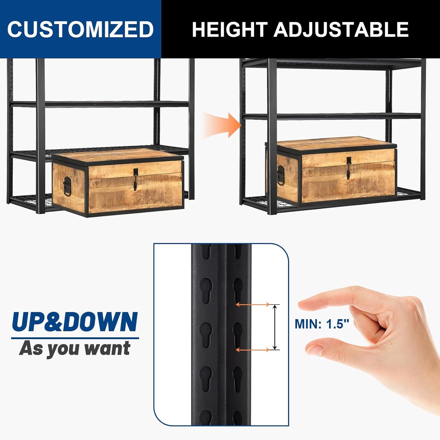 BILT HARD 3500 LBS 60" W x 18" D Garage Shelving, 72" H Heavy Duty Storage Shelves, Metal Wire Utility Shelving Units with Adjustable Shelf, Ideal for Garage, Black