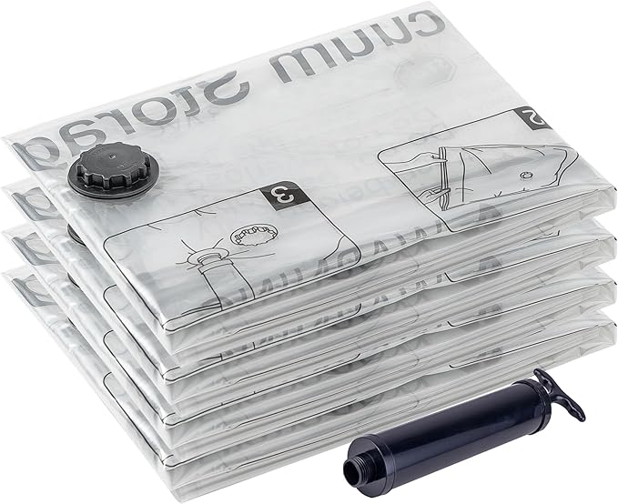 SUOCO 4 Jumbo XXL Vacuum Storage Bags, Space Saver Bags with Travel Hand Pump, Compression Airtight Sealer Bags for Clothes, Pillows, Comforters, Blankets