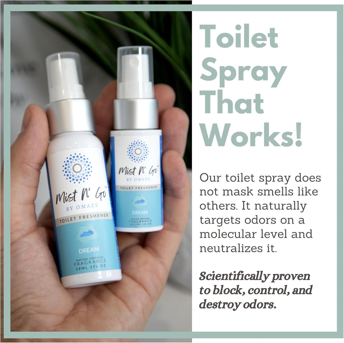 Mist N’ Go by Omaze Travel Bathroom Spray for Toilet Spray Odor Eliminator - Travel Toilet Spray for Bathroom Air Freshener Spray for Bathroom Deodorizer - Dream Travel Size (1oz x3)