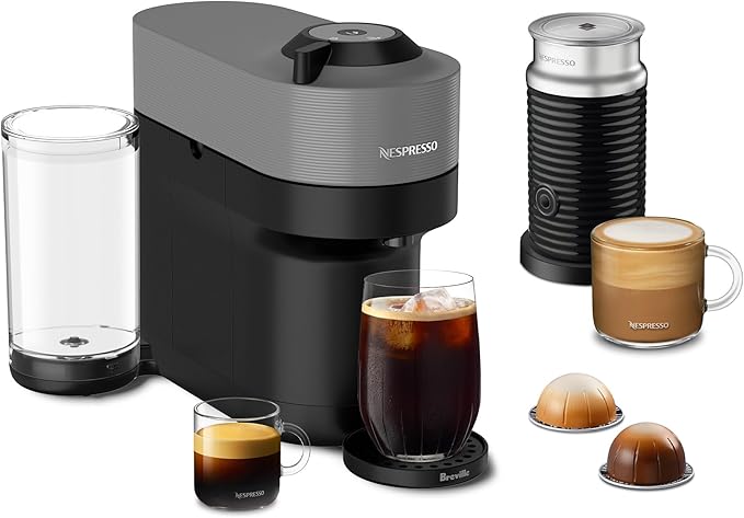 Nespresso Vertuo Pop+ Coffee and Espresso Maker by Breville with Milk Frother, Dark Grey