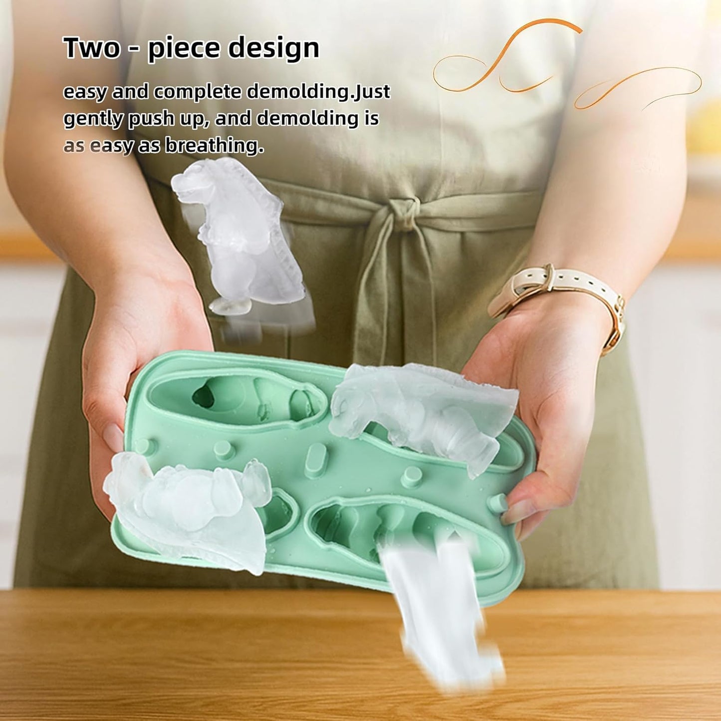 7.48inch Newly Upgraded 4-grid 3D Dinosaur Ice Tray and Covered Silicone Ice Tray, Suitable for Bars, Outdoor and Home Use (1, 2 colors randomly)