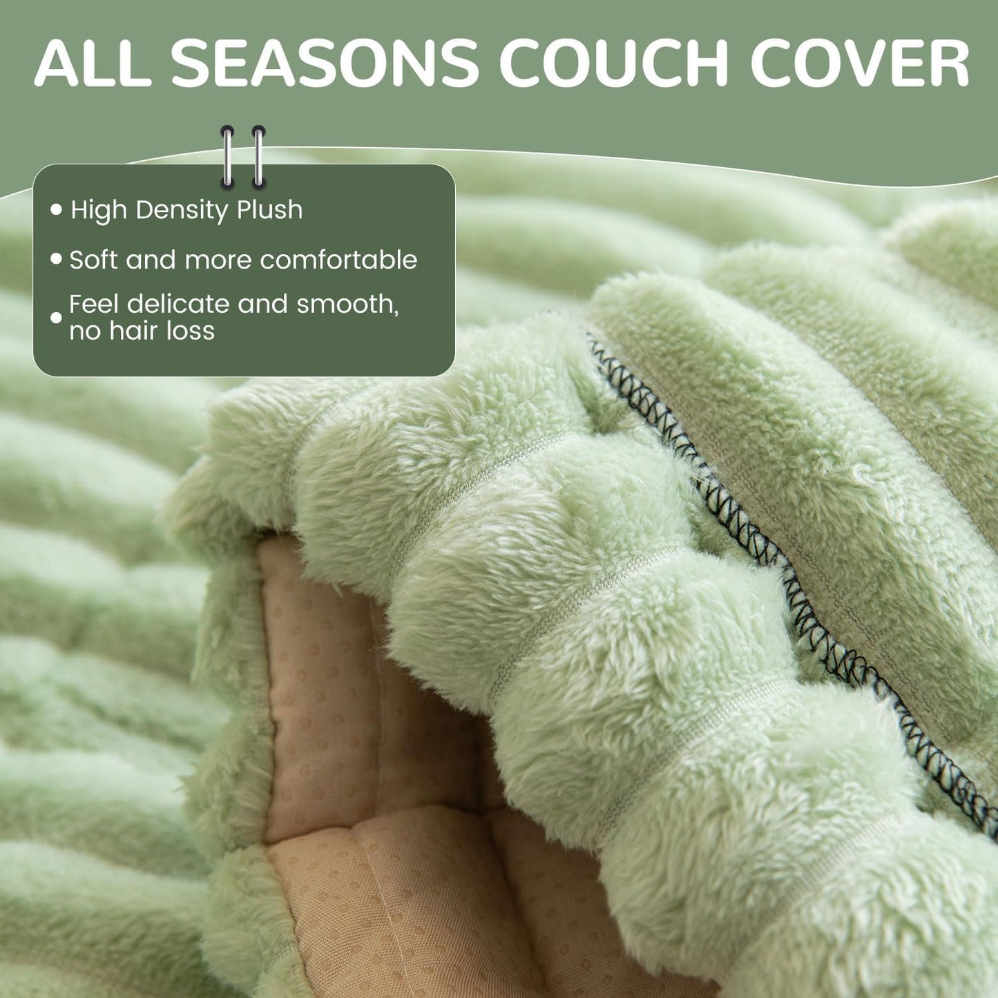 OTOB Couch Covers for 3 Cushion Sofa Pet Friendly, Plush Fuzzy Non Slip Sofa Covers Washable, Soft All Seasons Sofa Slipcovers Furniture Protector Dog Bed Mat (Matcha Green, 27.6" x 82.7")