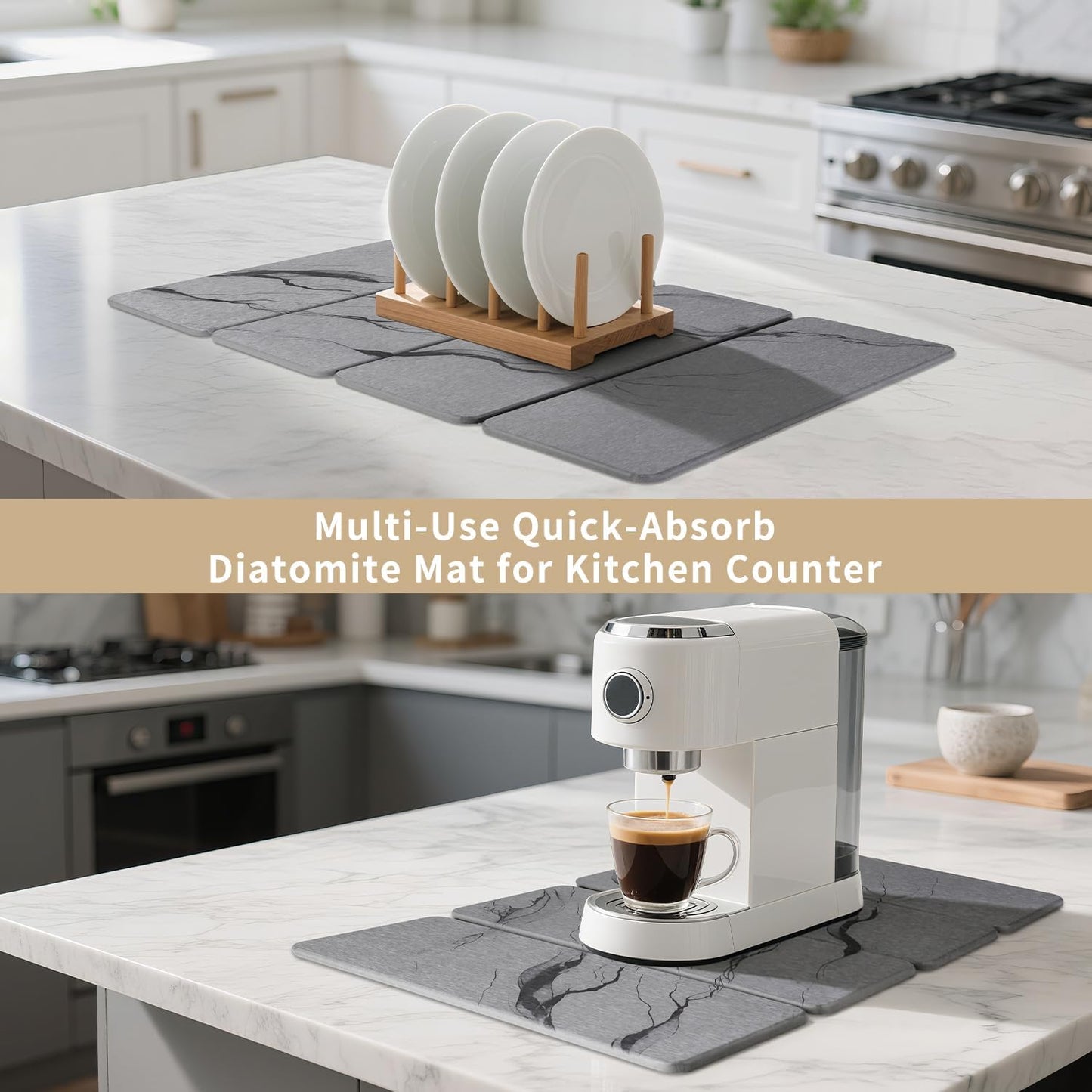 Large Stone Drying Mat for Kitchen Counter24"x16" , Misty Gray,Diatomaceous Earth Quick Dry Foldable Dish Drying Mat, Eco-Friendly Minimalist Design for Modern Homes (Gray, Large)