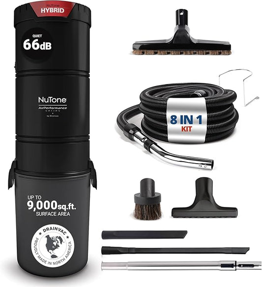 Broan-nutone 700 Air watts Residential Central Vacuum System with Standard Tool Set Accessories for Cleaning Floors, Carpet or Any Surfaces - Anti-Vibration, Powerful Suction