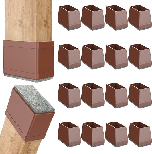 Rectangle Chair Leg Protectors for Hardwood Floors,16 PCS Silicone Covers to Protect Wood Tile Floors Felt Pads Furniture Leg Caps Reduce Noise. Easy to Move.(Brown,0.75 x 2 Inch,Rectangle)