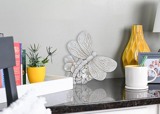 NAT & Jules Animal Character Shaped Dimensional Indoor Outdoor 11 inch Cast Resin Decorative Garden Stepping Stone, Patio, Walkway Sculpture Yard Art, Stone Grey Dragonfly