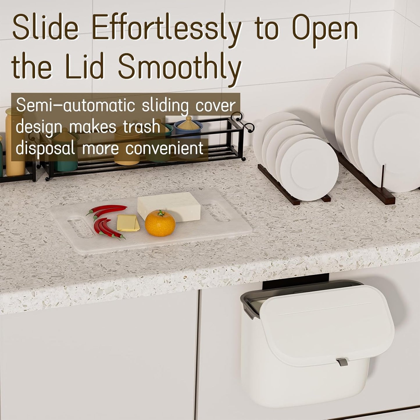 1.9 Gallon Kitchen Compost Bin Hanging Small Trash Can with Lid Under Sink Dual Installation & Triple-Seal Technology, Odorless Kitchen/Bathroom/Office Trash Can for Home, RV