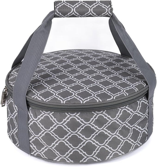 Round Portable Insulated Thermal Dish Carrier Bag for Pie and Cake Transport to Keep Food Hot/Cold/Fresh for Lunch, Potlucks Parties Gathering,Cookouts,Church Dinner,Outdoor Events-Sliver Grey